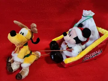 디즈니 미키 플루토 크리스마스 산타 썰매 봉제 인형