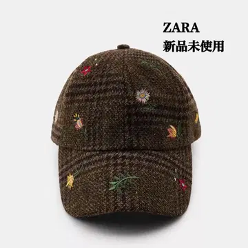 완판템 ZARA 울 자수 체크 무늬 캡 택 포함 새상품