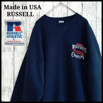 러셀 빈티지 맨투맨 L 자수 로고 네이비 미국제