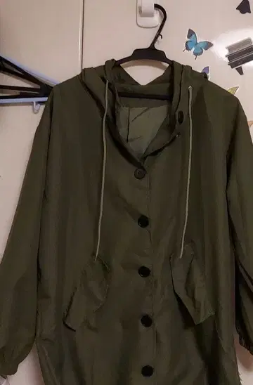 후드 부착 올리브 그린 롱 자켓 L 사이즈