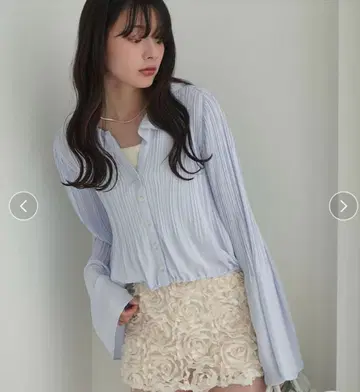 eimy istoire 플레어 슬리브 플리츠 블라우스 SAX