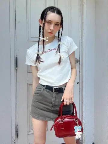 ALLISON BROWN 카키 벨트 세트 미니 스커트