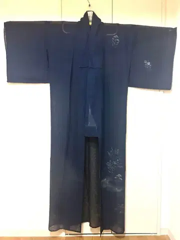 호몬기 네이비 컬러 꽃무늬 자수 여름 명주 톨 사이즈