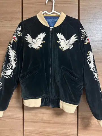 레어 빈티지 스카잔 벨벳 독수리 자수 리버서블 60~70s YBS