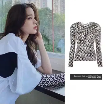 [ 수량 한정 ] 새상품 한국 화이트 블랙 하프문 라운드넥