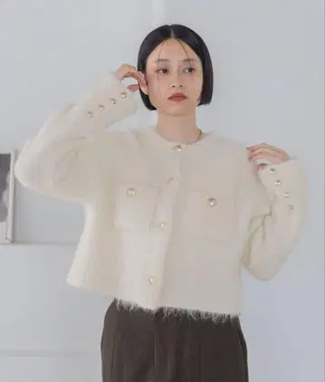 apart by lowrys 알파카 샤기 가디건 화이트