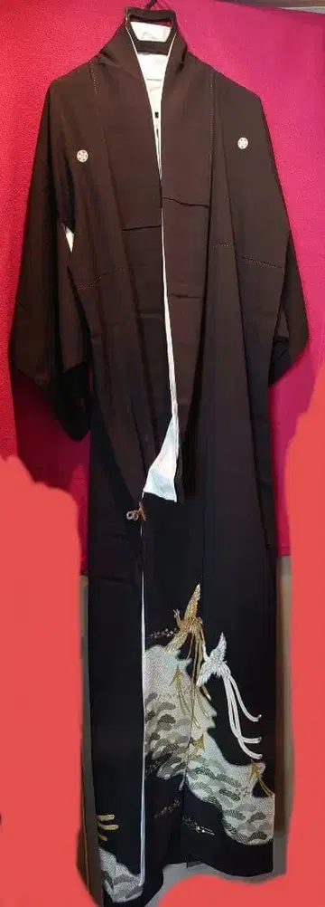 블랙 전통 예복 기모노 봉황 자수 기모노