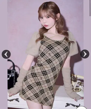 미셸 마카롱 퍼 슬리브 체크 원피스 michellMacaron