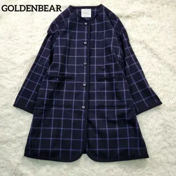 새상품급 골든 베어 노카라 코트 체크 윈도우페인 네이비 L