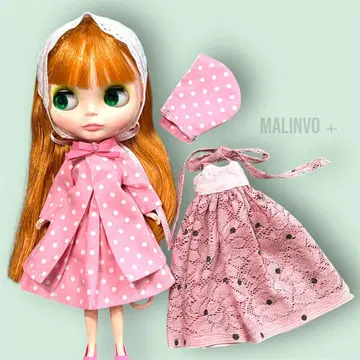 브라이스 아웃핏 복숭아색 도트 무늬 후드 부착 코트 외 5점 세트