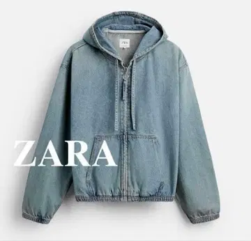 ZARA 데님 후드티 L 짧은 기장 라이트 블루