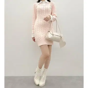 dazzlin 셔츠 레이어드 케이블 니트 원피스