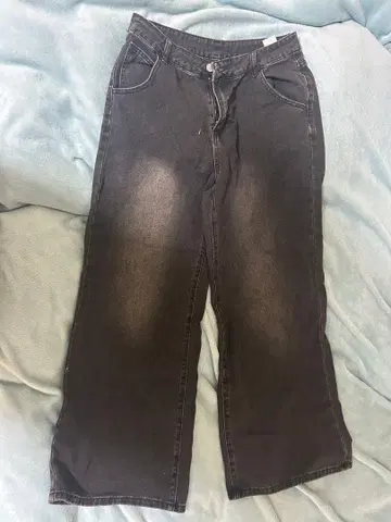 다크 그레이 와이드 레그 데님 팬츠