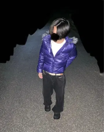 퍼 다운 자켓 광택 Y2K 시크 스타일 그런지 갸루 남자 헤이세이 보라색