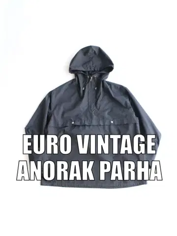 빈티지 아노락 후드티 블랙 구제 의류 하프 지퍼 [ G0061