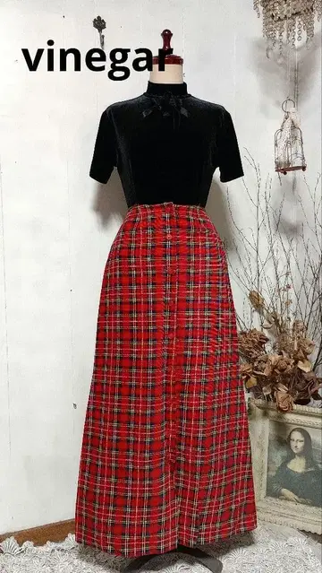 [ 구제 의류 ] vintage 빈티지 빨간색 체크 맥시 길이 롱 스커트