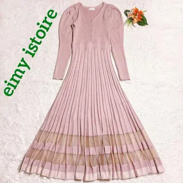 새상품급/에이미 이스트 월 시어 컬러 블록 플리츠 니트 원피스 핑크