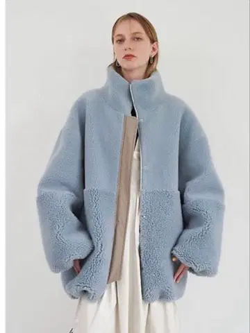 새상품급 ELENDEEK 리버서블 보아 패딩 코트 블루