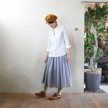 HUIS. 엔슈 직물 소프트 내추럴 코튼 롱 스커트