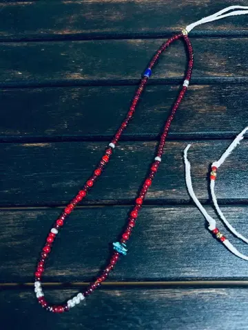 극혈빨간색 믹스 앤티크 비즈 화이트하트 작은 알갱이