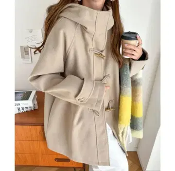 andme 그레이지 니트 모사 미들 기장 더플 코트