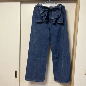 리본 포함 다크 블루 와이드 팬츠