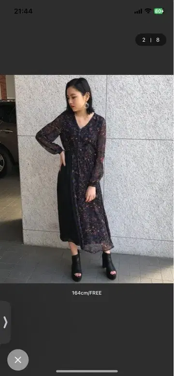 ENVYM 쉬폰 롱 원피스 블랙 플라워 무늬