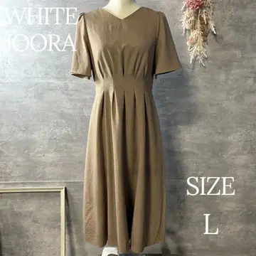 화이트 조라 린넨 라이크 린넨 멜란지 핏앤플레어 원피스 L