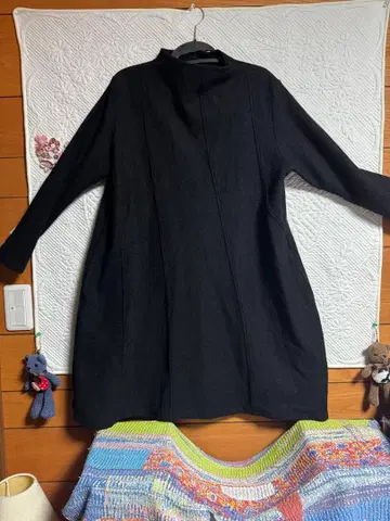 블랙 긴팔 튜닉 울 혼방
