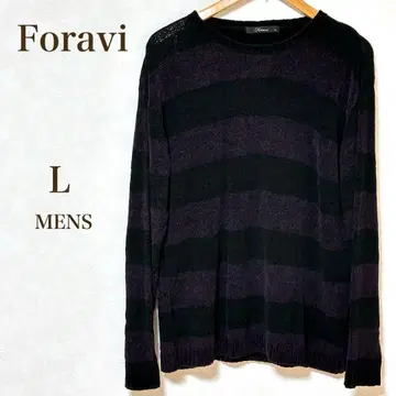 [ Foravi ] 니트 남성용 블랙 보라색 스트라이프 스웨터 캐주얼