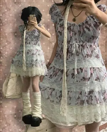 발레코어 모리걸 코케트코어 히메갸루 튜닉 원피스 레이스 프릴