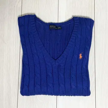 POLO 케이블 니트 V넥 스웨터 파랑