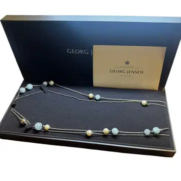 레어 GEORG JENSEN 아쿠아 마린/펄 스테이션 목걸이