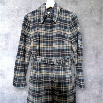 J.CREW 체크 무늬 울 코트 베이지 블루 브라운