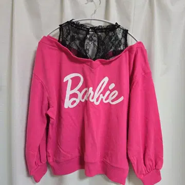 바비 오프숄더 핑크 맨투맨