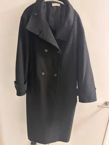 블랙 더블 브레스트 롱 코트