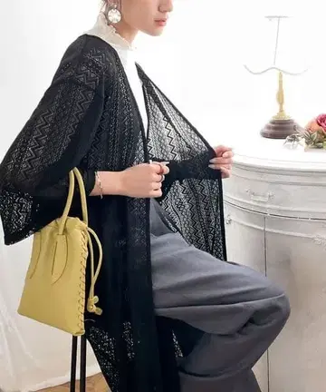 화사한 어른 레이스. 전체 레이스 롱 기장 가디건 2세트