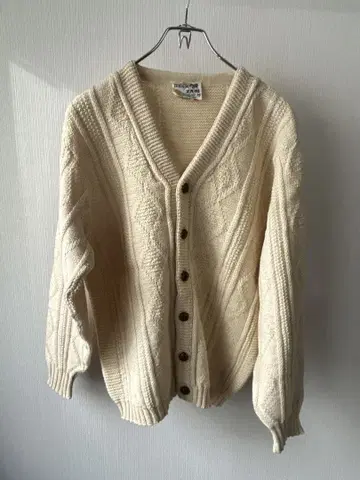 70s WHITE RAM 가디건 짜임 패턴 M 미색