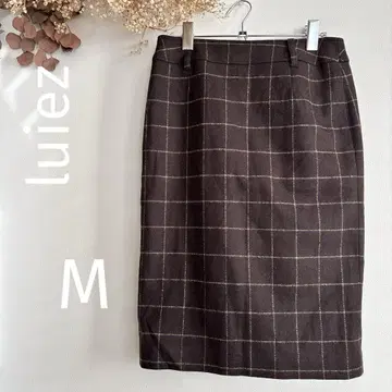 luiez 체크 무늬 타이트 스커트 브라운 울 혼방 M 상당 일본제