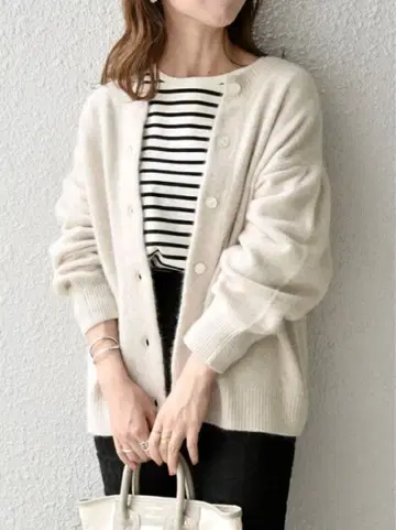 SHIPS any 퍼리 니트 턱 퍼프 슬리브 가디건