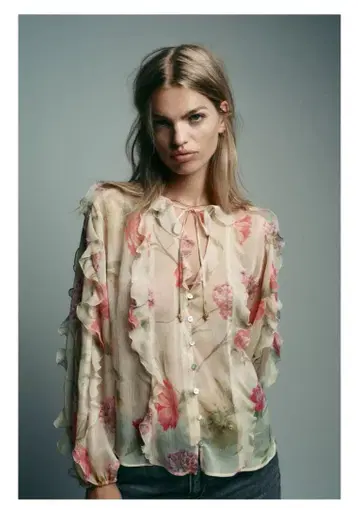 ZARA 세미 시스루 꽃무늬 셔츠