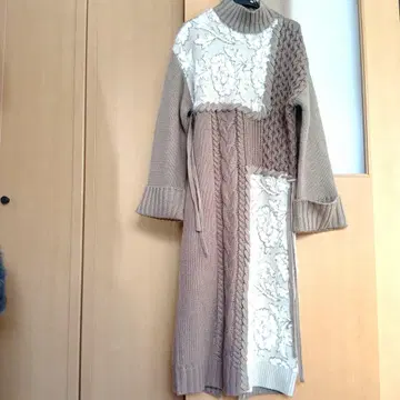 MURUA yukko 콜라보 브라운 자카드 블록 맥시 길이 원피스