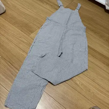 새상품급 단톤 코튼 린넨 체크 올인원 36