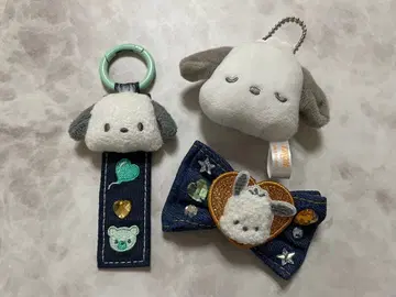 산리오 데님 와펜 택 키링 헤어 클립 마스코트 포차코