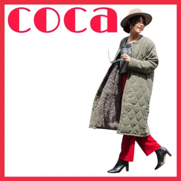 coca 카키 퀼팅 보아 안감 무릎 기장 롱 코트 가을/겨울 새상품급