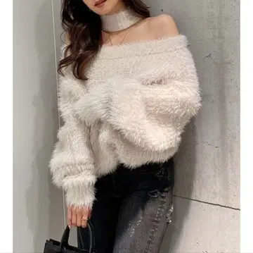 GYDA 오프숄더 샤기 초커 2WAY 니트탑