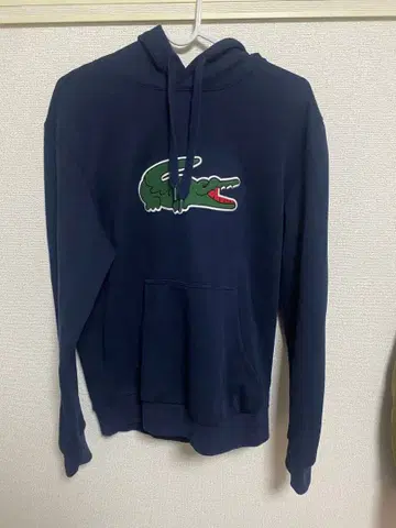LACOSTE 네이비 빅 로고 캐주얼 후드티 맨투맨
