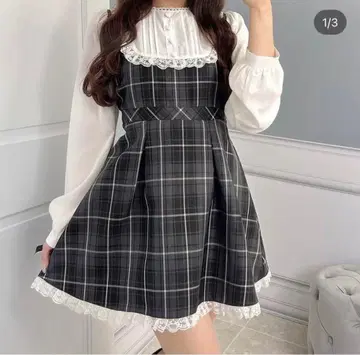 evelyn 하트 버튼 체크 미니 원피스 양산형