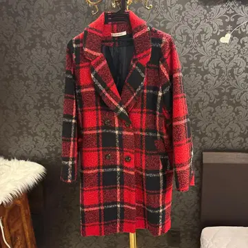 새상품급 wordrobe 빨검 체크 롱 코트 F 사이즈