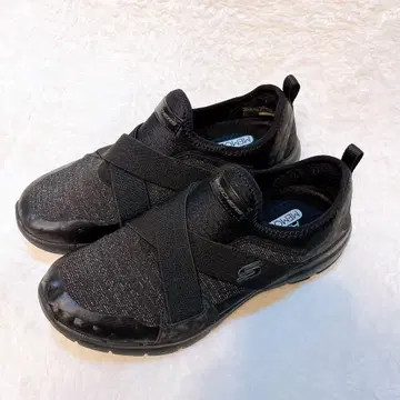 [컨디션 최상] 스케쳐스 Skechers 메쉬 슬립온 블랙, 블랙 라메